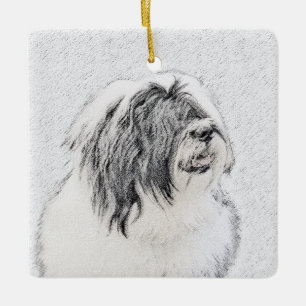 Bearded Collie Drawing - Cute Original Dog Art Ceramic Ornament