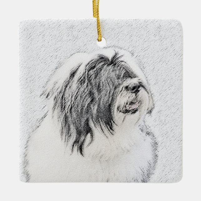 Bearded Collie Drawing - Cute Original Dog Art Ceramic Ornament (Front)