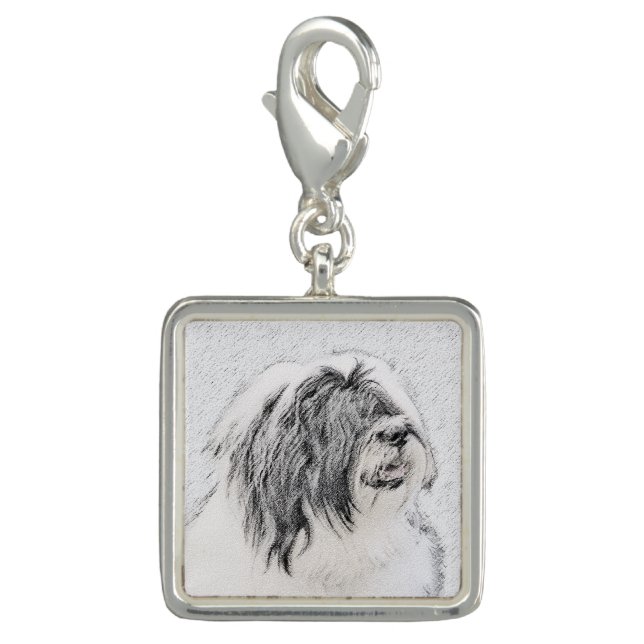 Bearded Collie Drawing - Cute Original Dog Art Charm (Front)