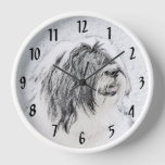 Bearded Collie Drawing - Cute Original Dog Art Clock