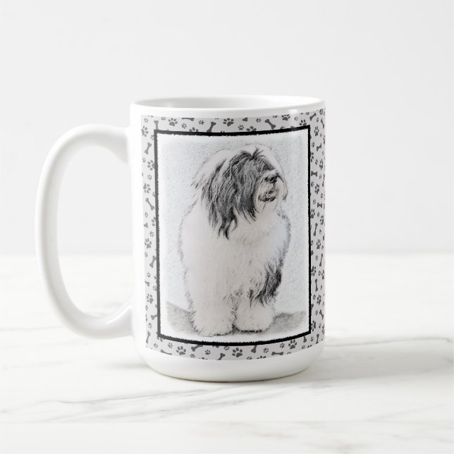 Bearded Collie Drawing - Cute Original Dog Art Coffee Mug (Left)
