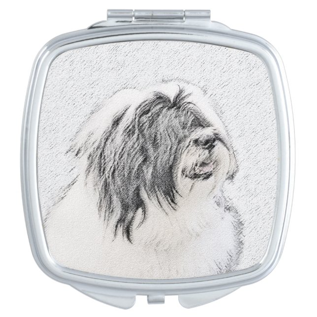 Bearded Collie Drawing - Cute Original Dog Art Compact Mirror (Front)
