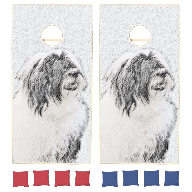 Bearded Collie Drawing - Cute Original Dog Art Cornhole Set (Set)