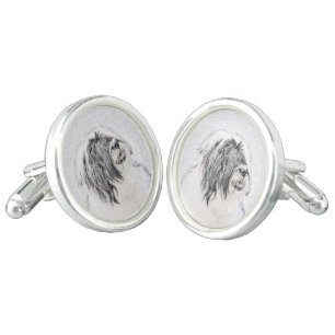 Bearded Collie Drawing - Cute Original Dog Art Cufflinks
