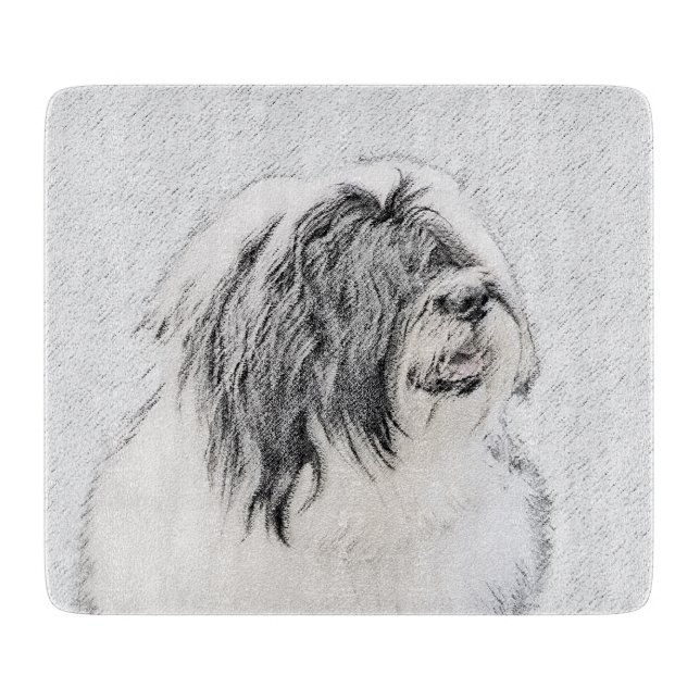 Bearded Collie Drawing - Cute Original Dog Art Cutting Board (Front)