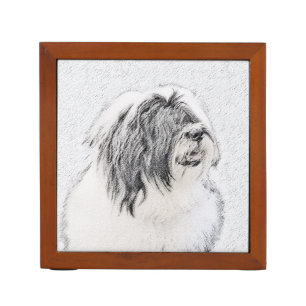 Bearded Collie Drawing - Cute Original Dog Art Desk Organizer