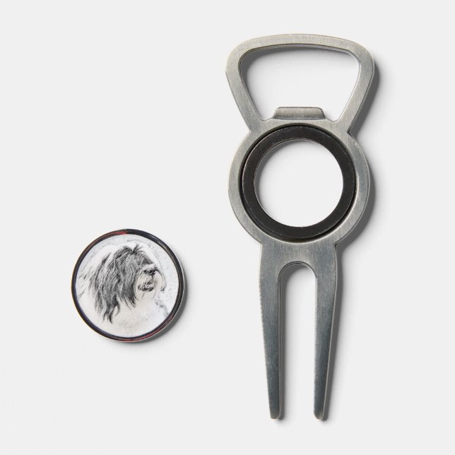 Bearded Collie Drawing - Cute Original Dog Art Divot Tool (Front (Open))