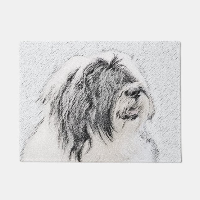 Bearded Collie Drawing - Cute Original Dog Art Doormat (Front)
