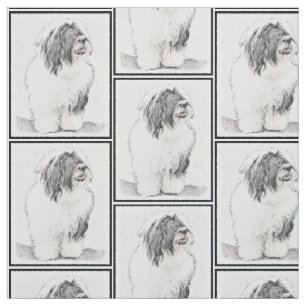 Bearded Collie Drawing - Cute Original Dog Art Fabric