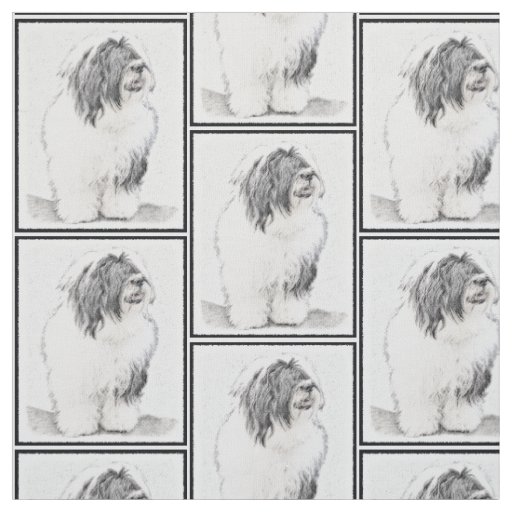 Bearded Collie Drawing - Cute Original Dog Art Fabric