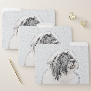 Bearded Collie Drawing - Cute Original Dog Art File Folder