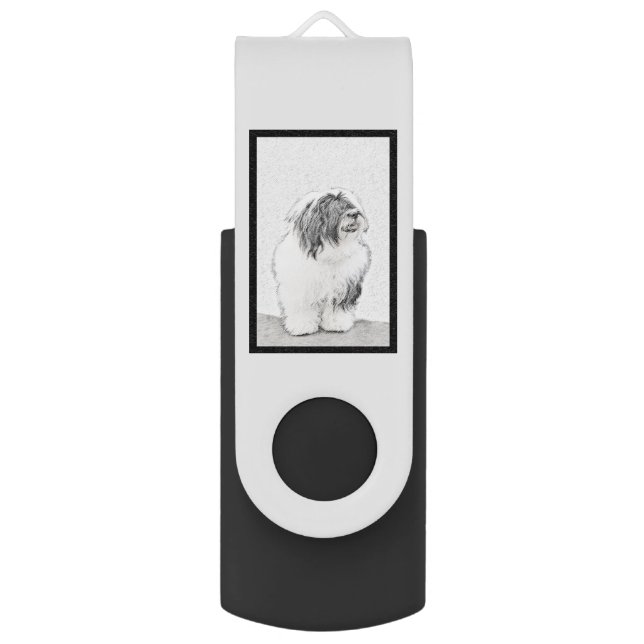 Bearded Collie Drawing - Cute Original Dog Art Flash Drive (Back (Vertical))