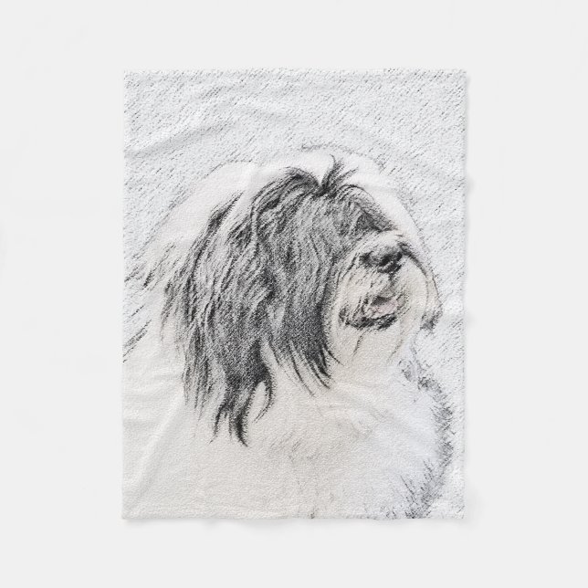 Bearded Collie Drawing - Cute Original Dog Art Fleece Blanket (Front)