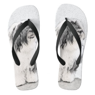 Bearded Collie Drawing - Cute Original Dog Art Flip Flops