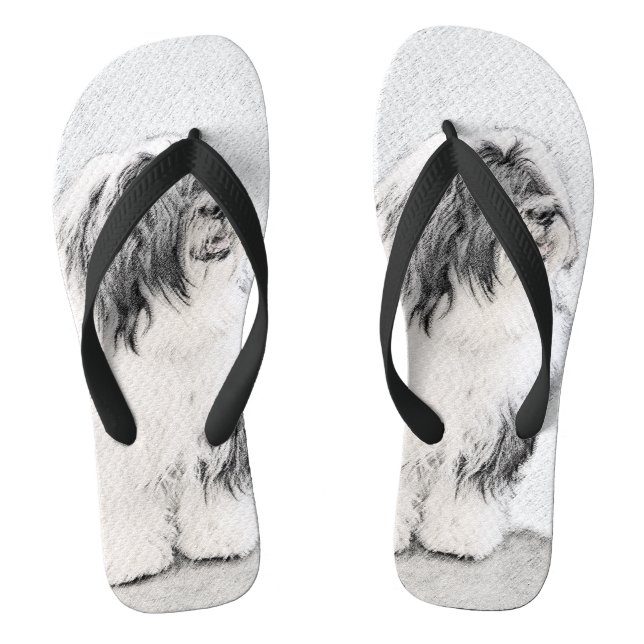 Bearded Collie Drawing - Cute Original Dog Art Flip Flops (Footbed)