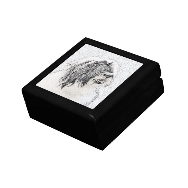 Bearded Collie Drawing - Cute Original Dog Art Gift Box (Side)