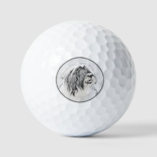 Bearded Collie Drawing _ Cute Original Dog Art Golf Balls