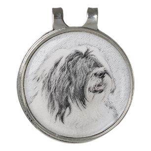 Bearded Collie Drawing - Cute Original Dog Art Golf Hat Clip