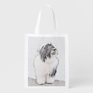 Bearded Collie Drawing - Cute Original Dog Art Grocery Bag