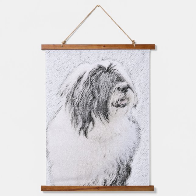 Bearded Collie Drawing - Cute Original Dog Art Hanging Tapestry (Front)