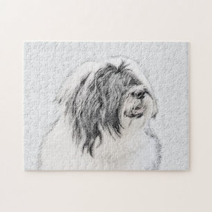 Bearded Collie Drawing - Cute Original Dog Art Jigsaw Puzzle