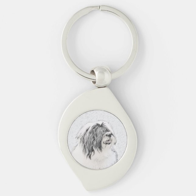 Bearded Collie Drawing - Cute Original Dog Art Keychain (Front)