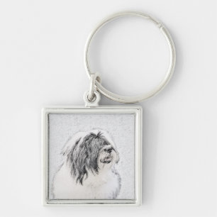 Bearded Collie Drawing - Cute Original Dog Art Keychain