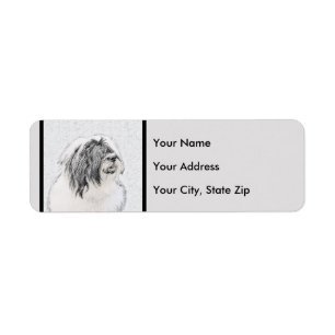 Bearded Collie Drawing - Cute Original Dog Art Label