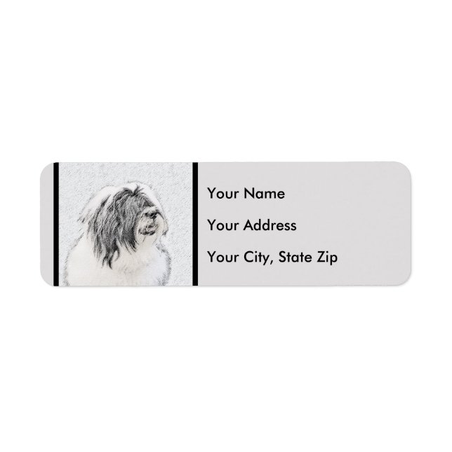 Bearded Collie Drawing - Cute Original Dog Art Label (Front)