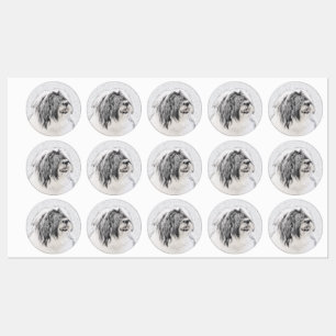 Bearded Collie Drawing - Cute Original Dog Art Labels