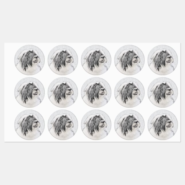 Bearded Collie Drawing - Cute Original Dog Art Labels (Sheet)