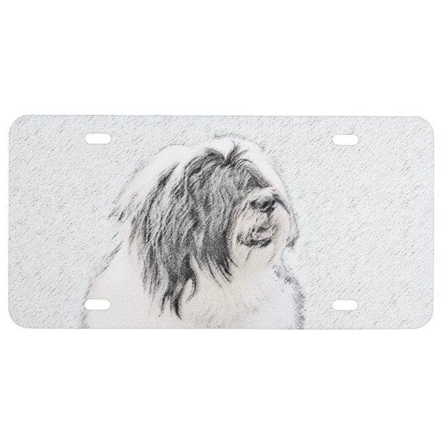 Bearded Collie Drawing - Cute Original Dog Art License Plate (Front)