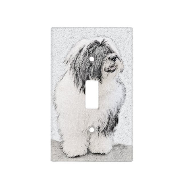Bearded Collie Drawing - Cute Original Dog Art Light Switch Cover (Front)