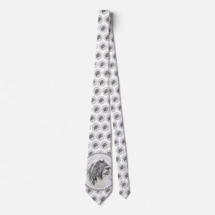 Bearded Collie Drawing - Cute Original Dog Art Neck Tie