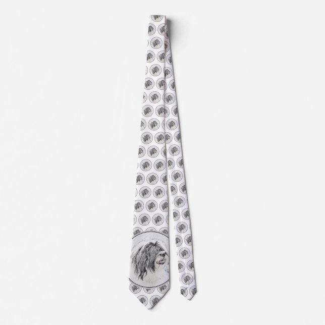 Bearded Collie Drawing - Cute Original Dog Art Neck Tie (Front)