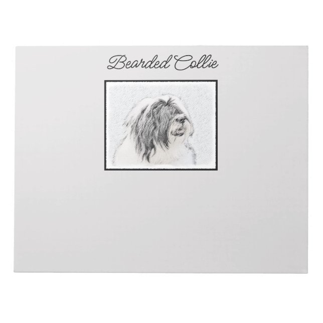 Bearded Collie Drawing - Cute Original Dog Art Notepad (Front)