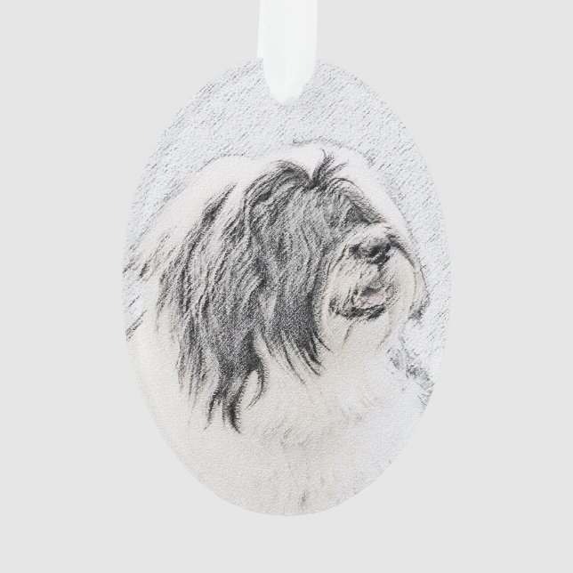 Bearded Collie Drawing - Cute Original Dog Art Ornament (Back)