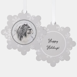 Bearded Collie Drawing - Cute Original Dog Art Ornament Card