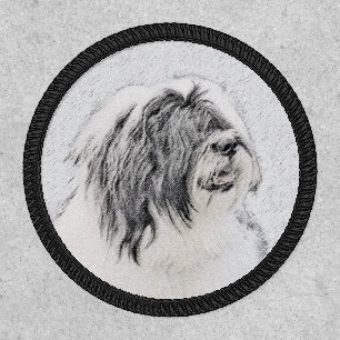 Bearded Collie Drawing - Cute Original Dog Art Patch
