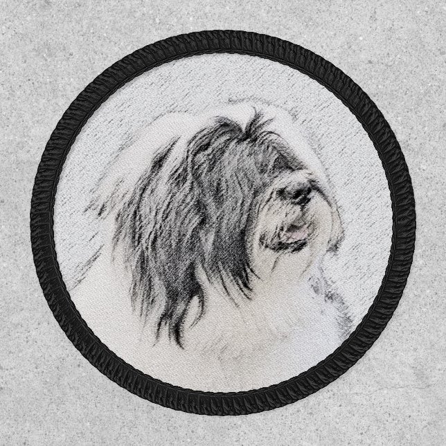Bearded Collie Drawing - Cute Original Dog Art Patch (Front)