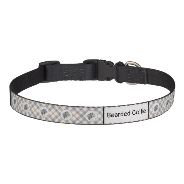 Bearded Collie Drawing - Cute Original Dog Art Pet Collar (Front)