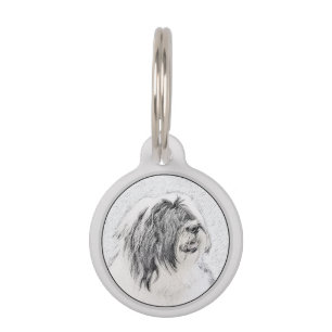 Bearded Collie Drawing - Cute Original Dog Art Pet ID Tag