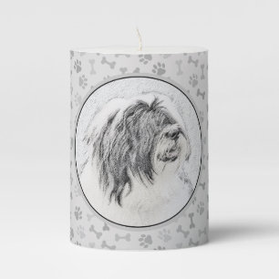 Bearded Collie Drawing - Cute Original Dog Art Pillar Candle