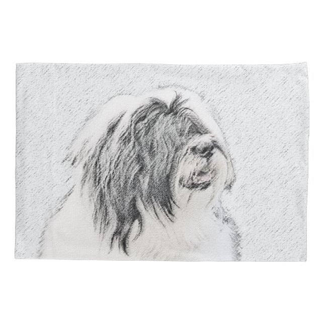 Bearded Collie Drawing - Cute Original Dog Art Pillow Case (Back)