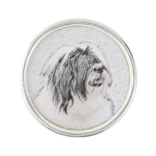 Bearded Collie Drawing - Cute Original Dog Art Pin