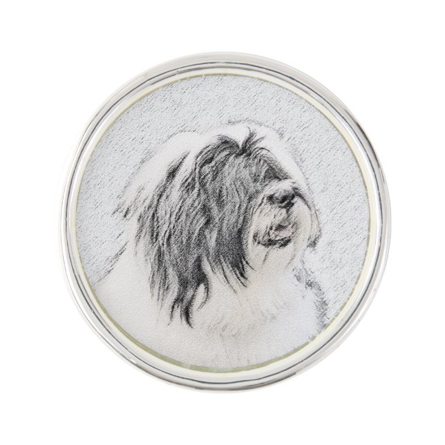 Bearded Collie Drawing - Cute Original Dog Art Pin (Front)