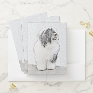 Bearded Collie Drawing - Cute Original Dog Art Pocket Folder