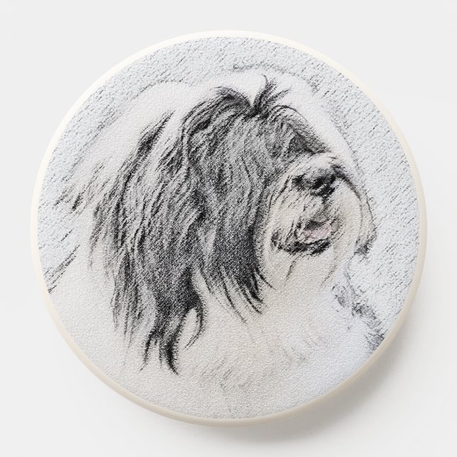 Bearded Collie Drawing - Cute Original Dog Art PopSocket (Popsocket)