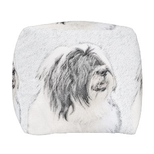 Bearded Collie Drawing - Cute Original Dog Art Pouf