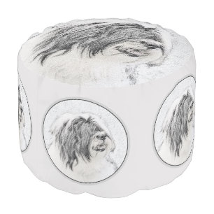 Bearded Collie Drawing - Cute Original Dog Art Pouf